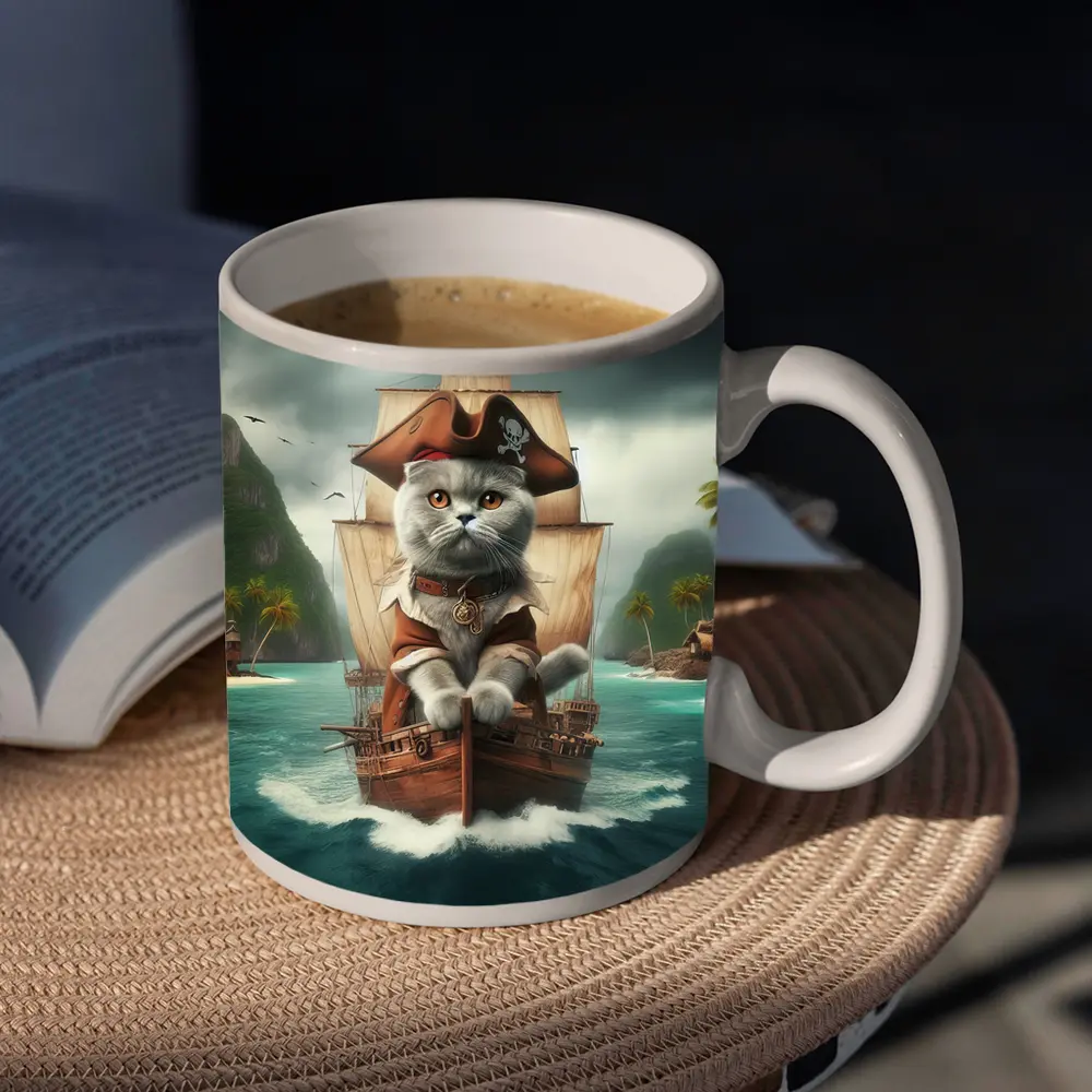 Scottish Fold Pirate Cat on Ship – Mugs