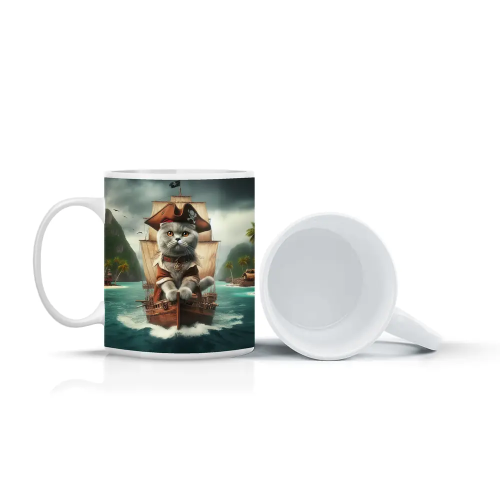 Scottish Fold Pirate Cat on Ship – Mugs