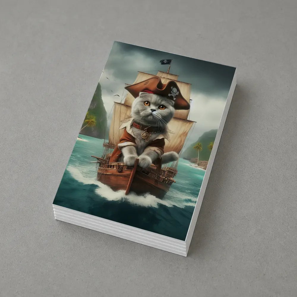 Scottish Fold Pirate Cat on Ship – Postcards