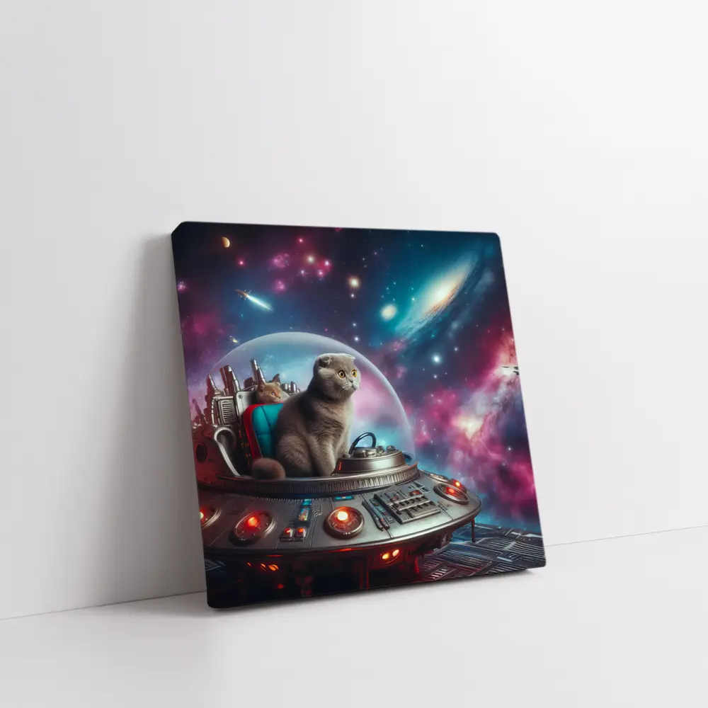 Scottish Fold Cat Piloting Space UFO – Wall Art