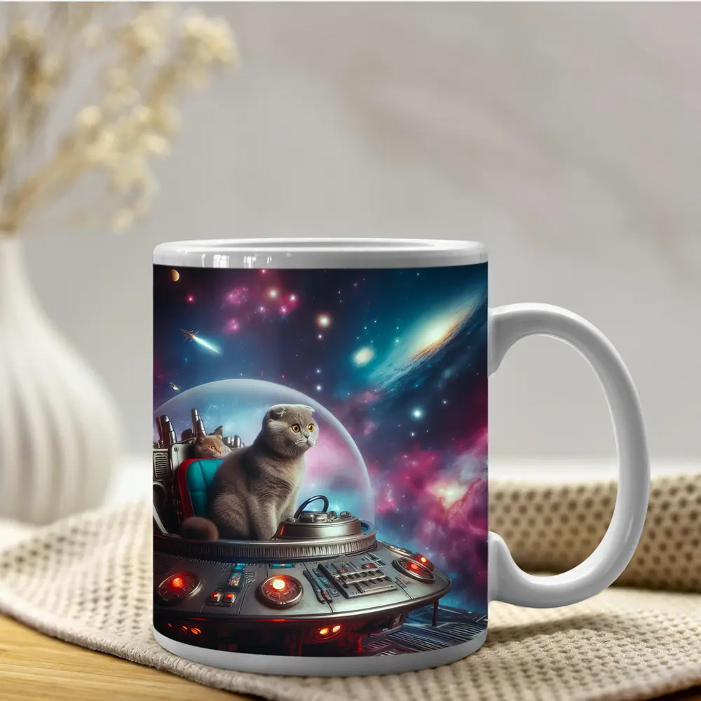 Scottish Fold Cat Piloting Space UFO – Mugs