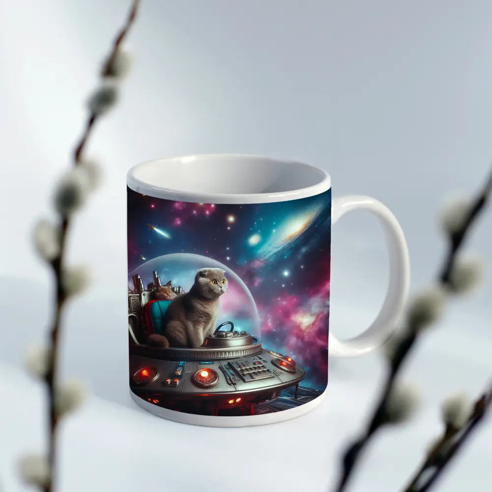 Scottish Fold Cat Piloting Space UFO – Mugs