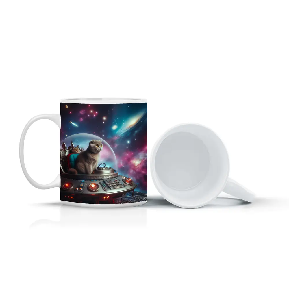 Scottish Fold Cat Piloting Space UFO – Mugs