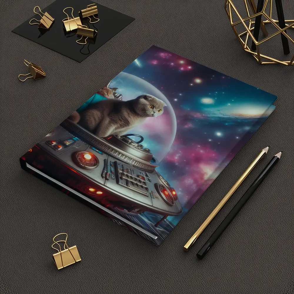 Scottish Fold Cat Piloting Space UFO – Notebooks