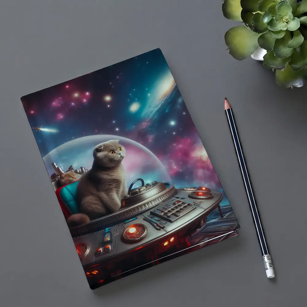 Scottish Fold Cat Piloting Space UFO – Notebooks