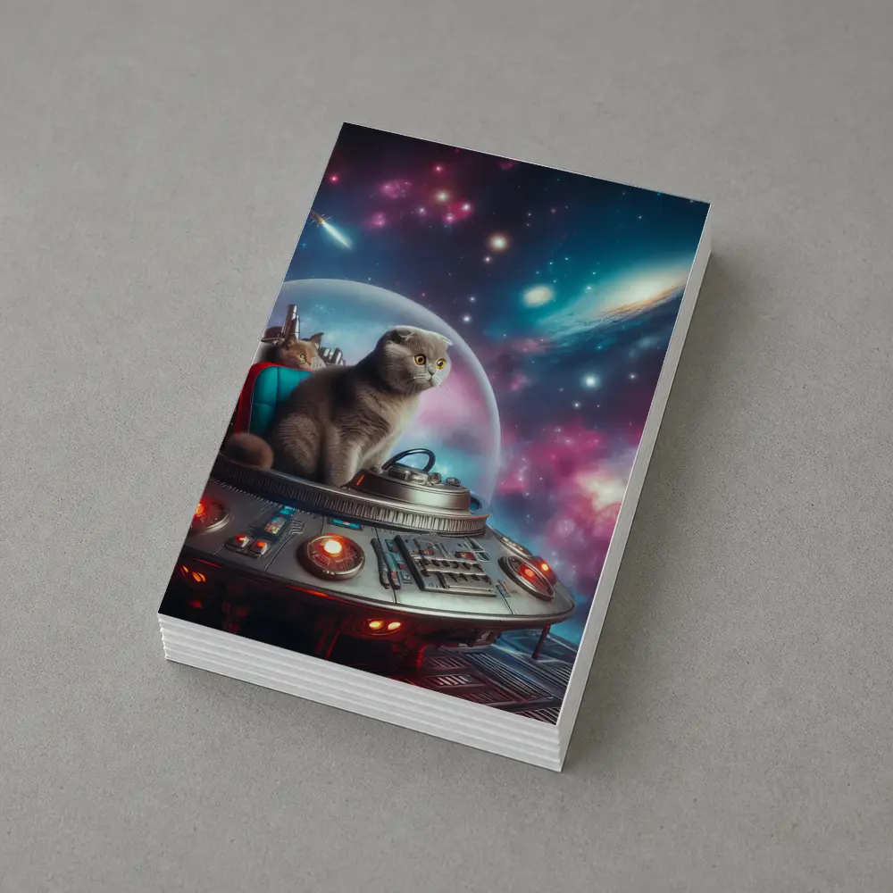Scottish Fold Cat Piloting Space UFO – Postcards