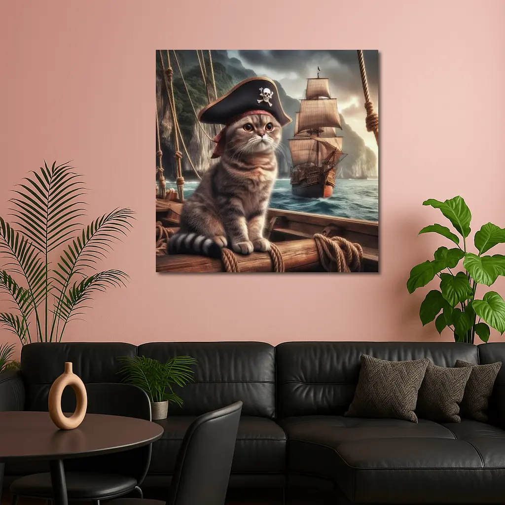 Scottish Fold Pirate Cat Ship Ocean – Wall Art