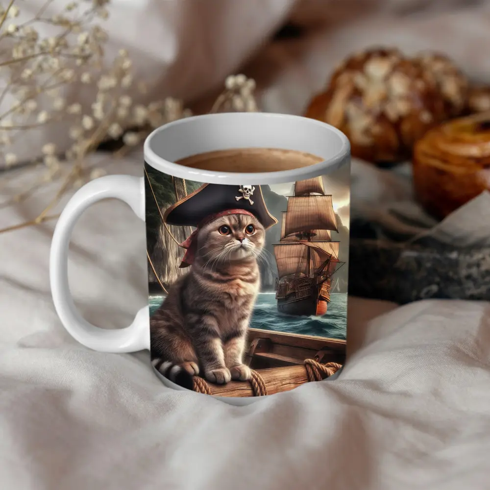 Scottish Fold Pirate Cat Ship Ocean – Mugs