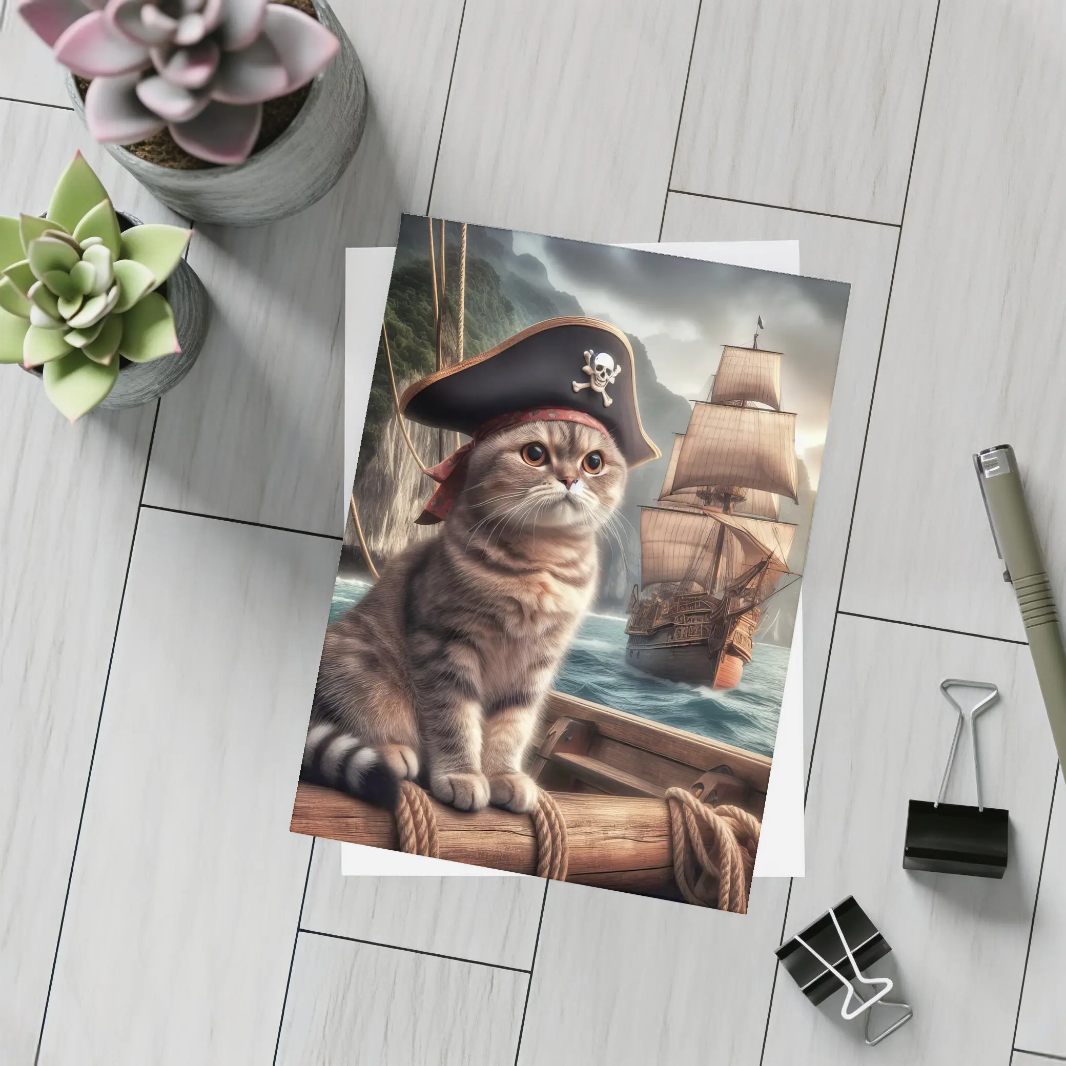 Scottish Fold Pirate Cat Ship Ocean – Postcards