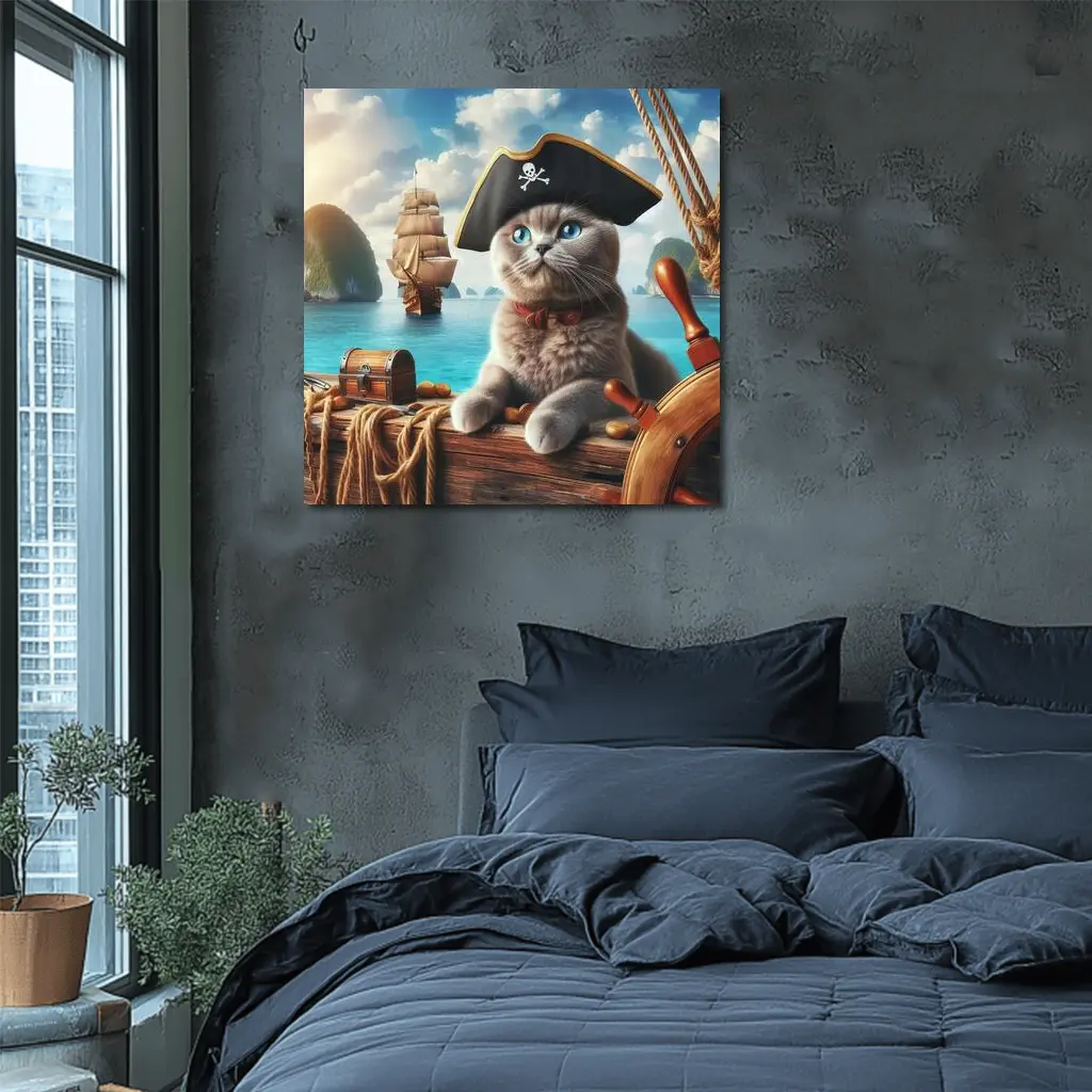 Scottish Fold Pirate Cat On Ship – Wall Art