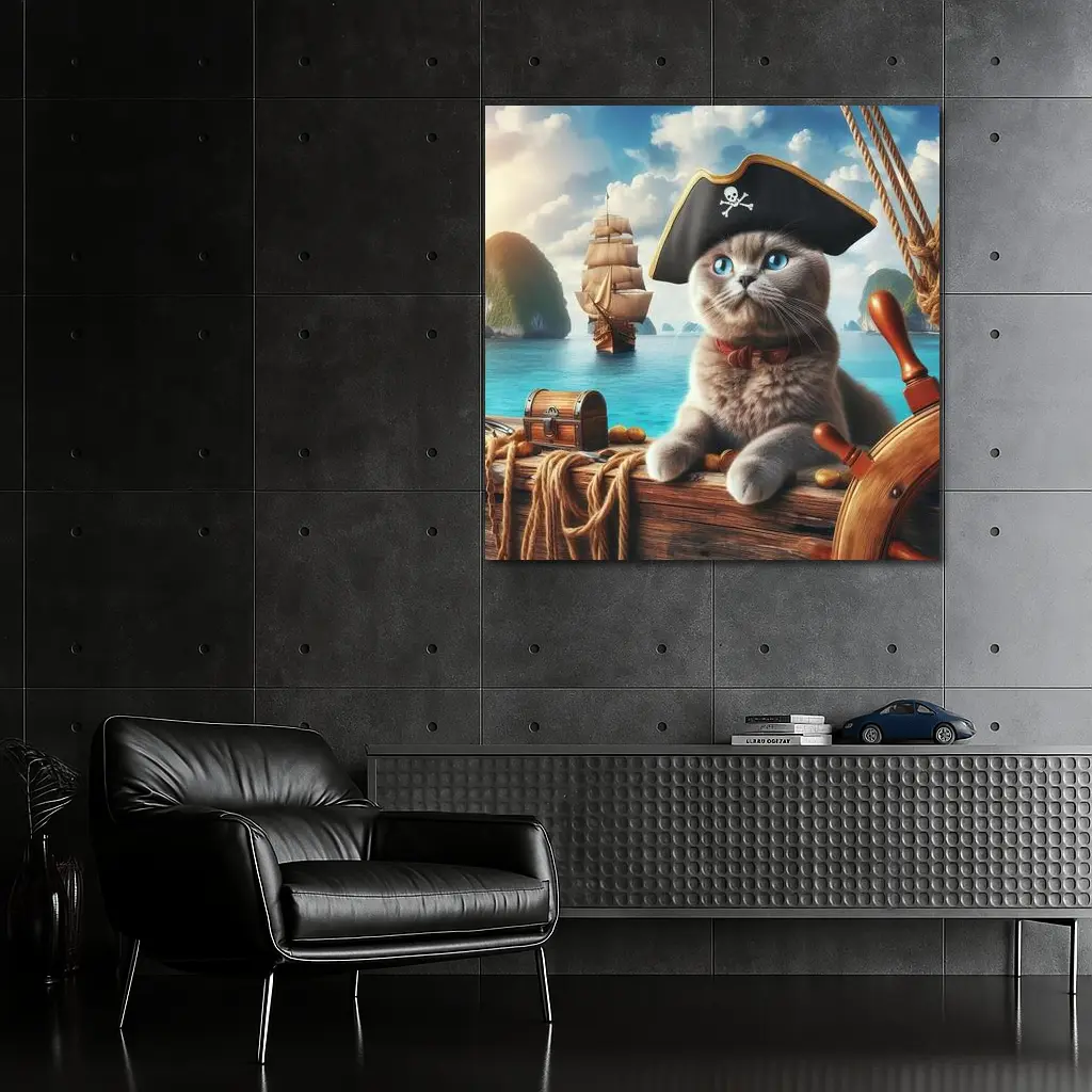 Scottish Fold Pirate Cat On Ship – Wall Art