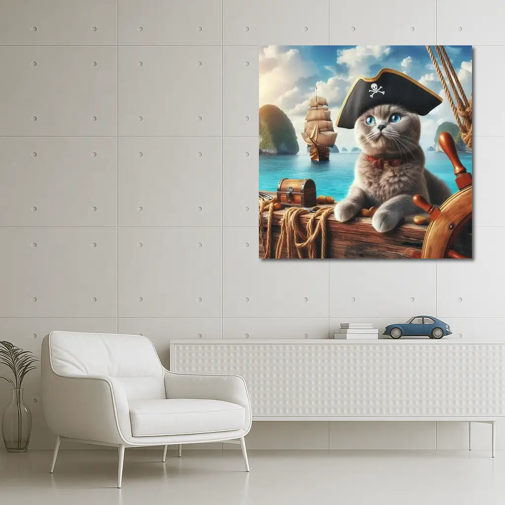 Scottish Fold Pirate Cat On Ship – Wall Art