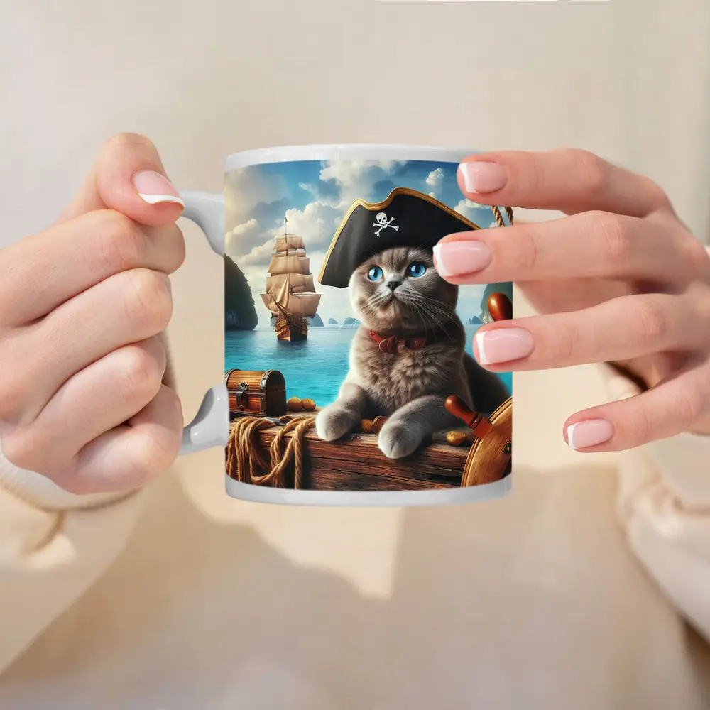 Scottish Fold Pirate Cat On Ship – Mugs