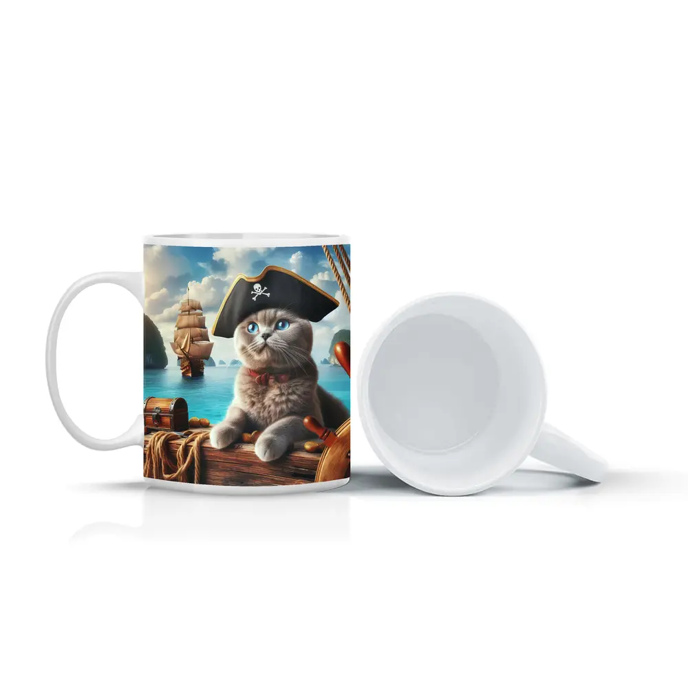 Scottish Fold Pirate Cat On Ship – Mugs