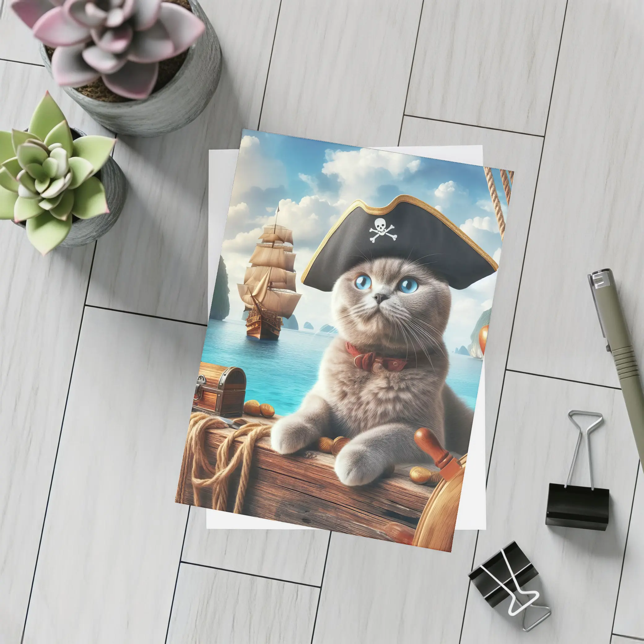 Scottish Fold Pirate Cat On Ship – Postcards