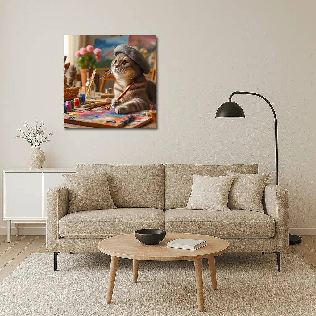 Scottish Fold Cat Artist Painting Studio – Wall Art