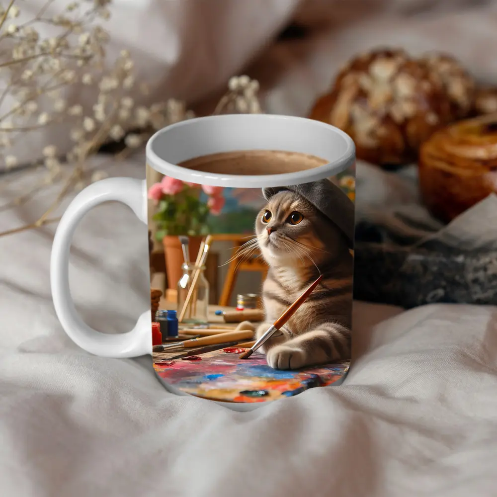 Scottish Fold Cat Artist Painting Studio – Mugs