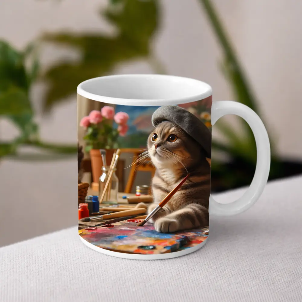 Scottish Fold Cat Artist Painting Studio – Mugs