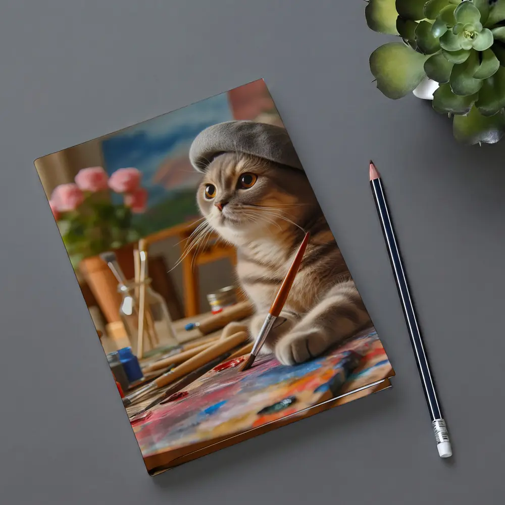Scottish Fold Cat Artist Painting Studio – Notebooks