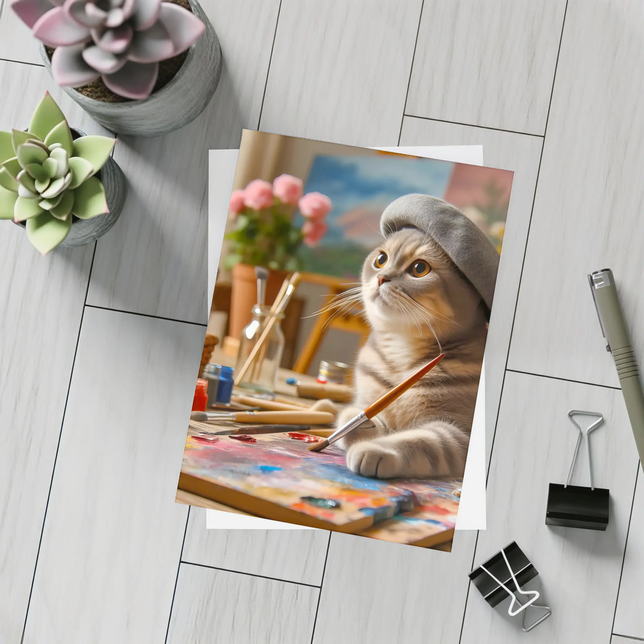 Scottish Fold Cat Artist Painting Studio – Postcards
