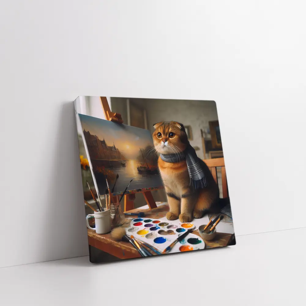 Scottish Fold Cat Artist Studio Painting – Wall Art