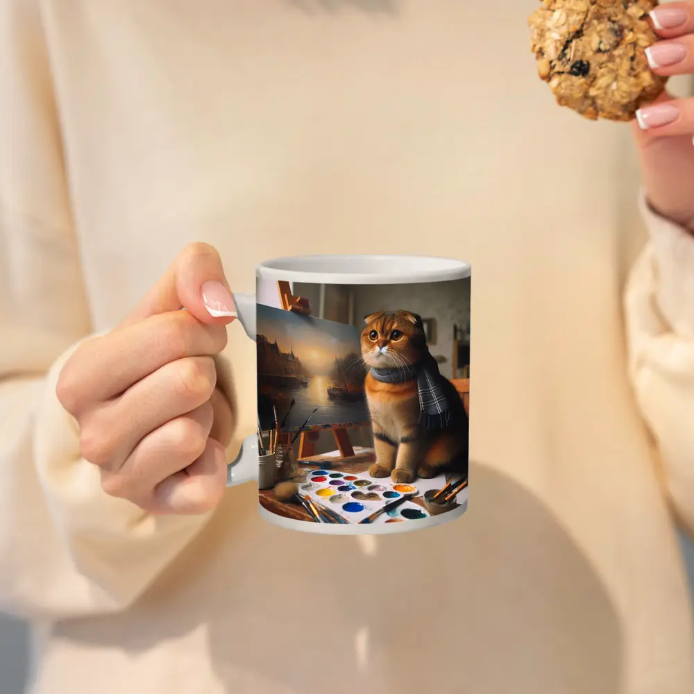 Scottish Fold Cat Artist Studio Painting – Mugs