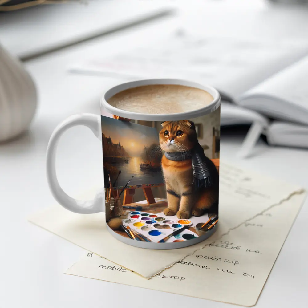 Scottish Fold Cat Artist Studio Painting – Mugs