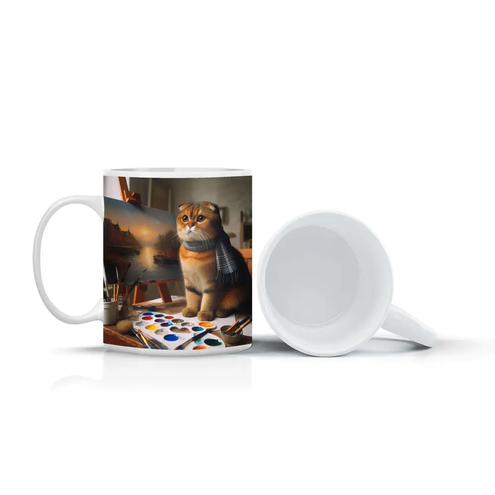 Scottish Fold Cat Artist Studio Painting – Mugs