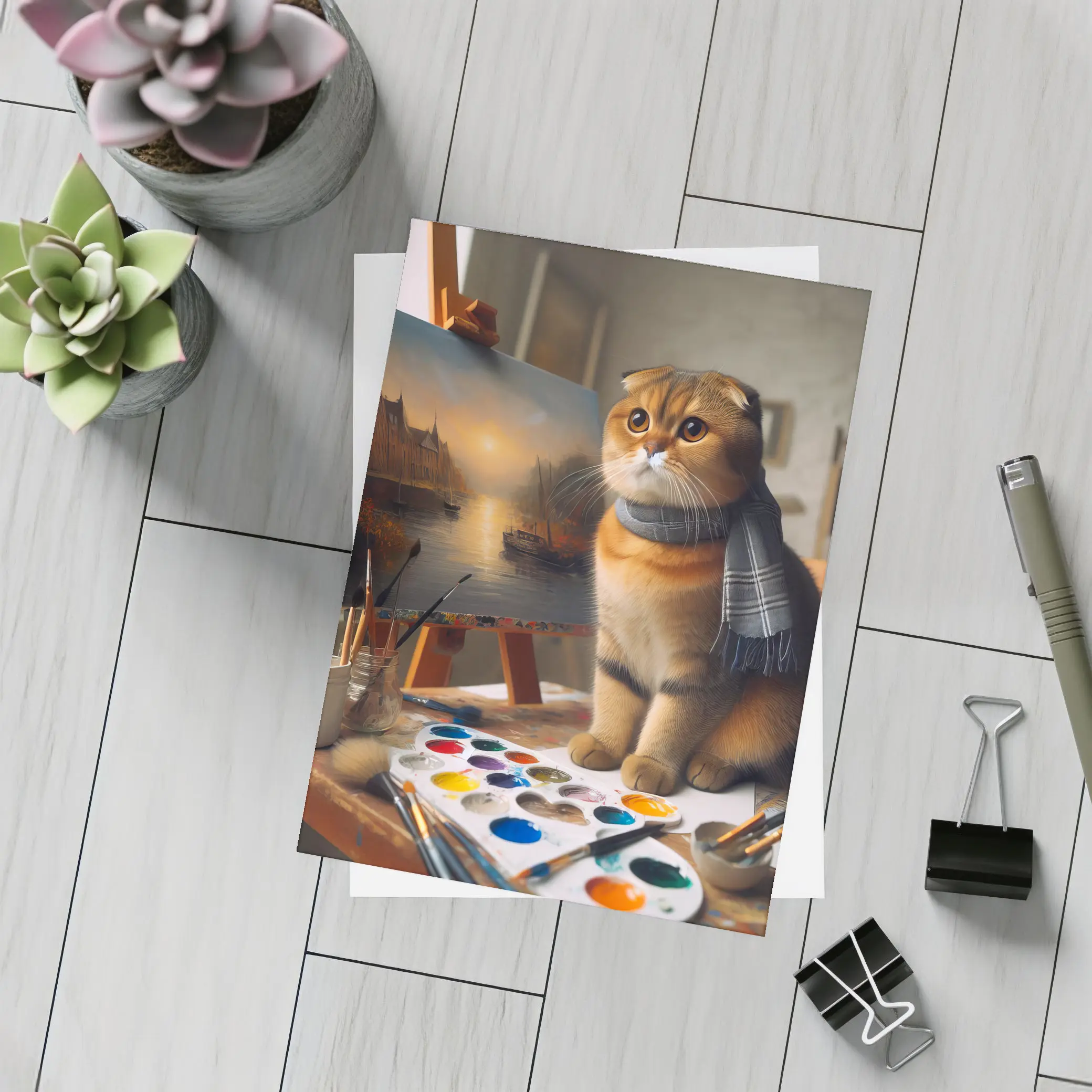 Scottish Fold Cat Artist Studio Painting – Postcards