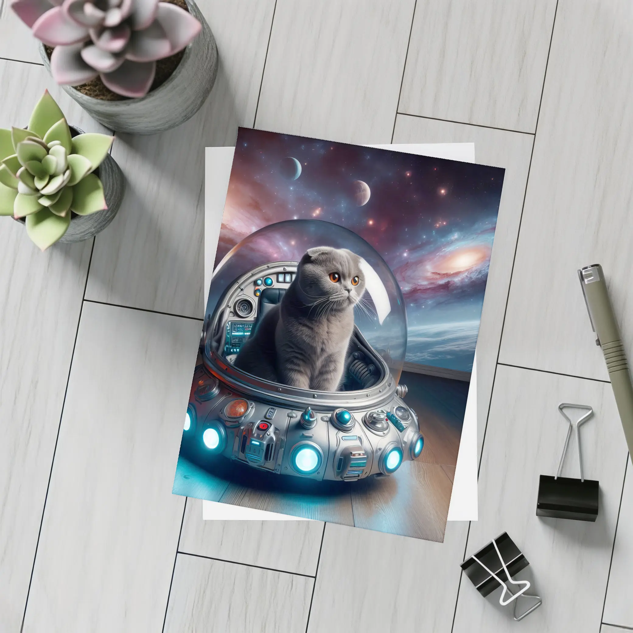 Scottish Fold Cat Space UFO Galaxy – Postcards