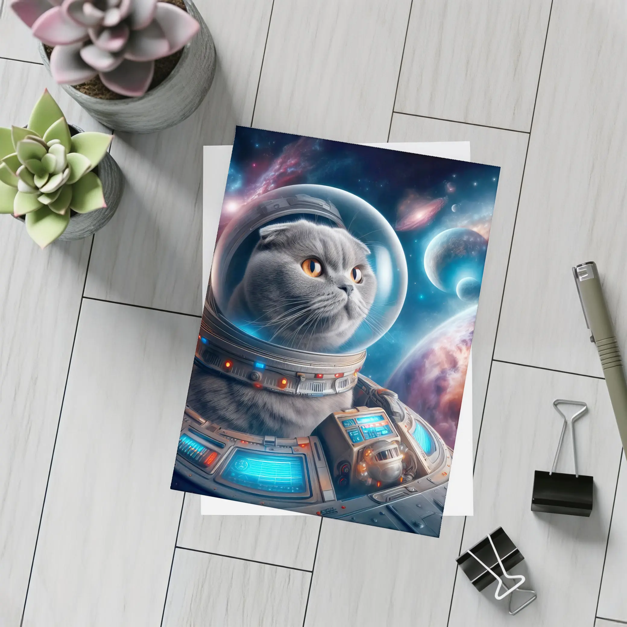 Scottish Fold Cat Astronaut Deep Space – Postcards
