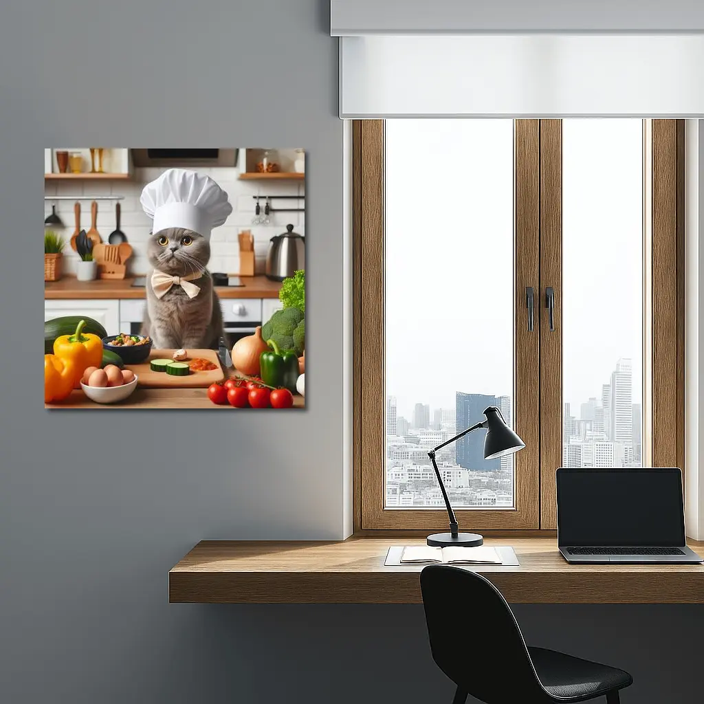 Scottish Fold Chef Cat Kitchen Cooking Scene – Wall Art