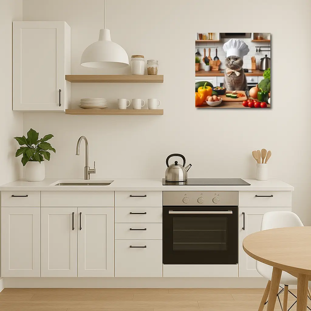 Scottish Fold Chef Cat Kitchen Cooking Scene – Wall Art