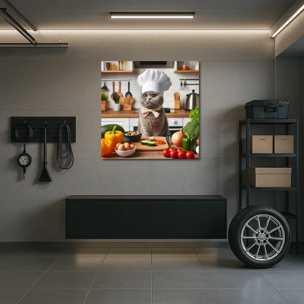 Scottish Fold Chef Cat Kitchen Cooking Scene – Wall Art