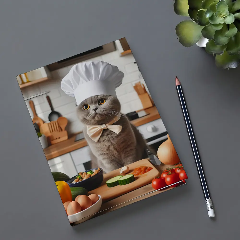 Scottish Fold Chef Cat Kitchen Cooking Scene – Notebooks