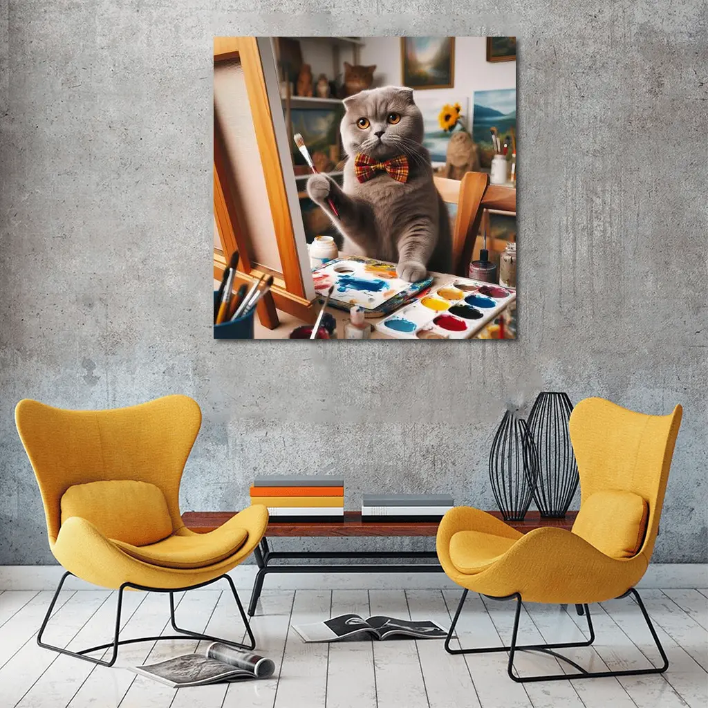 Scottish Fold Cat Painting Artist Studio – Wall Art