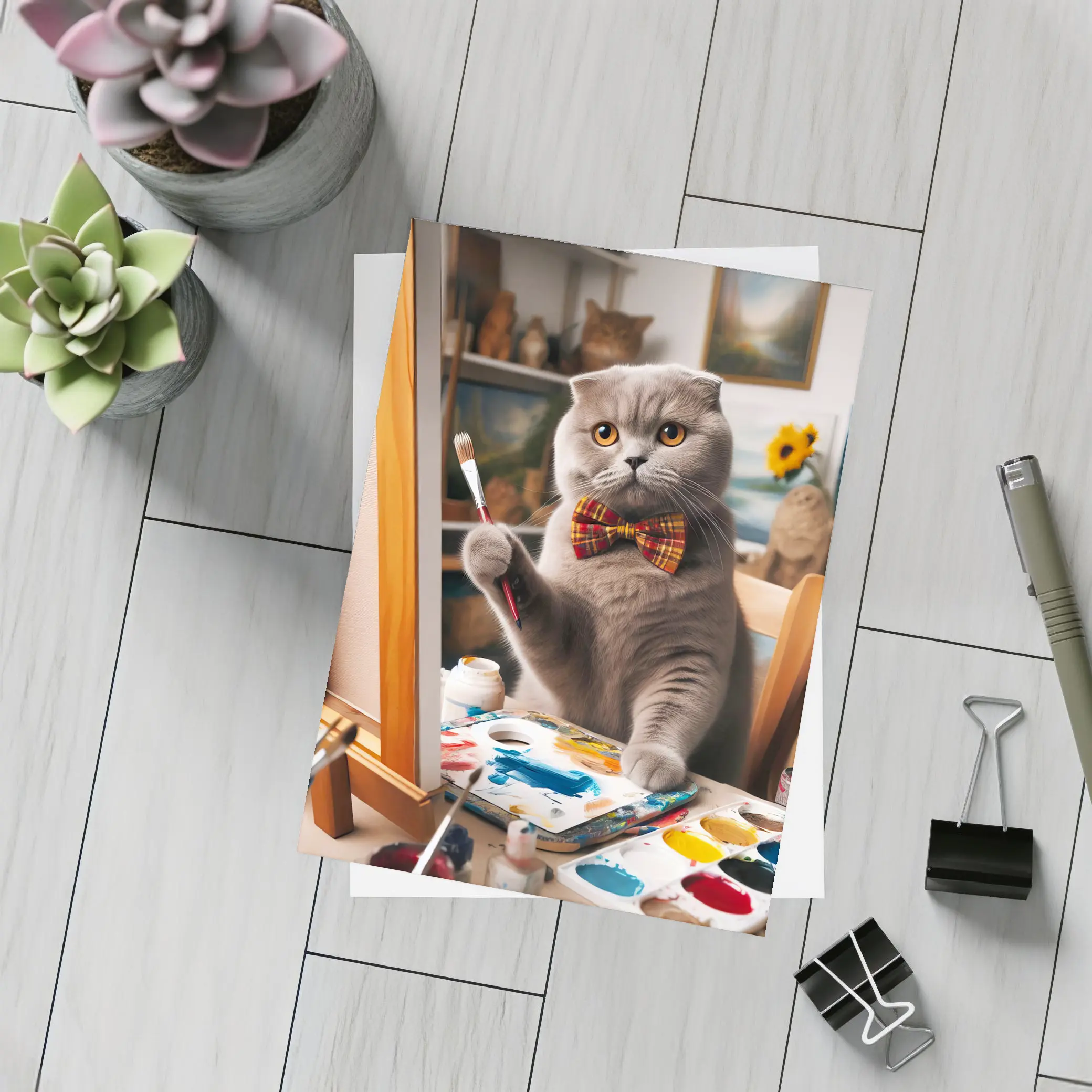 Scottish Fold Cat Painting Artist Studio – Postcards