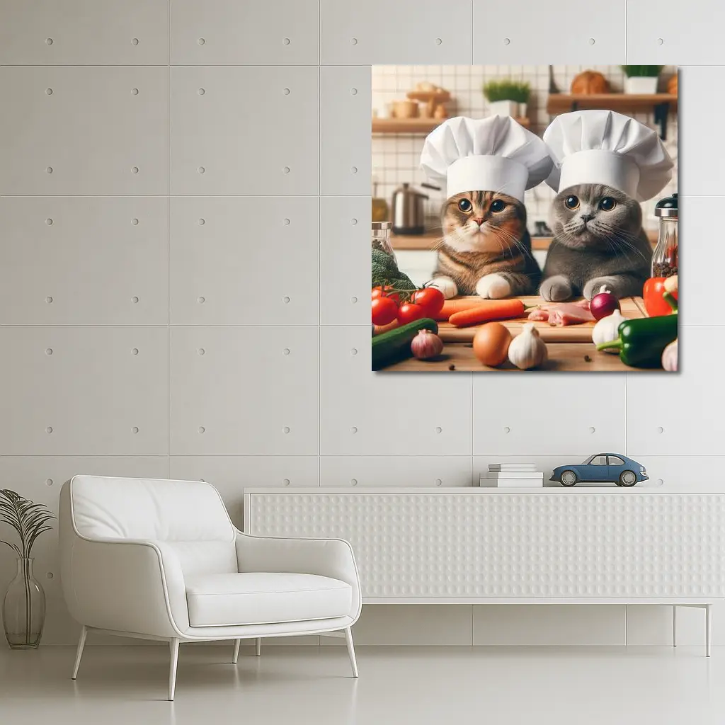 Two Chef Cats Cooking In Kitchen – Wall Art