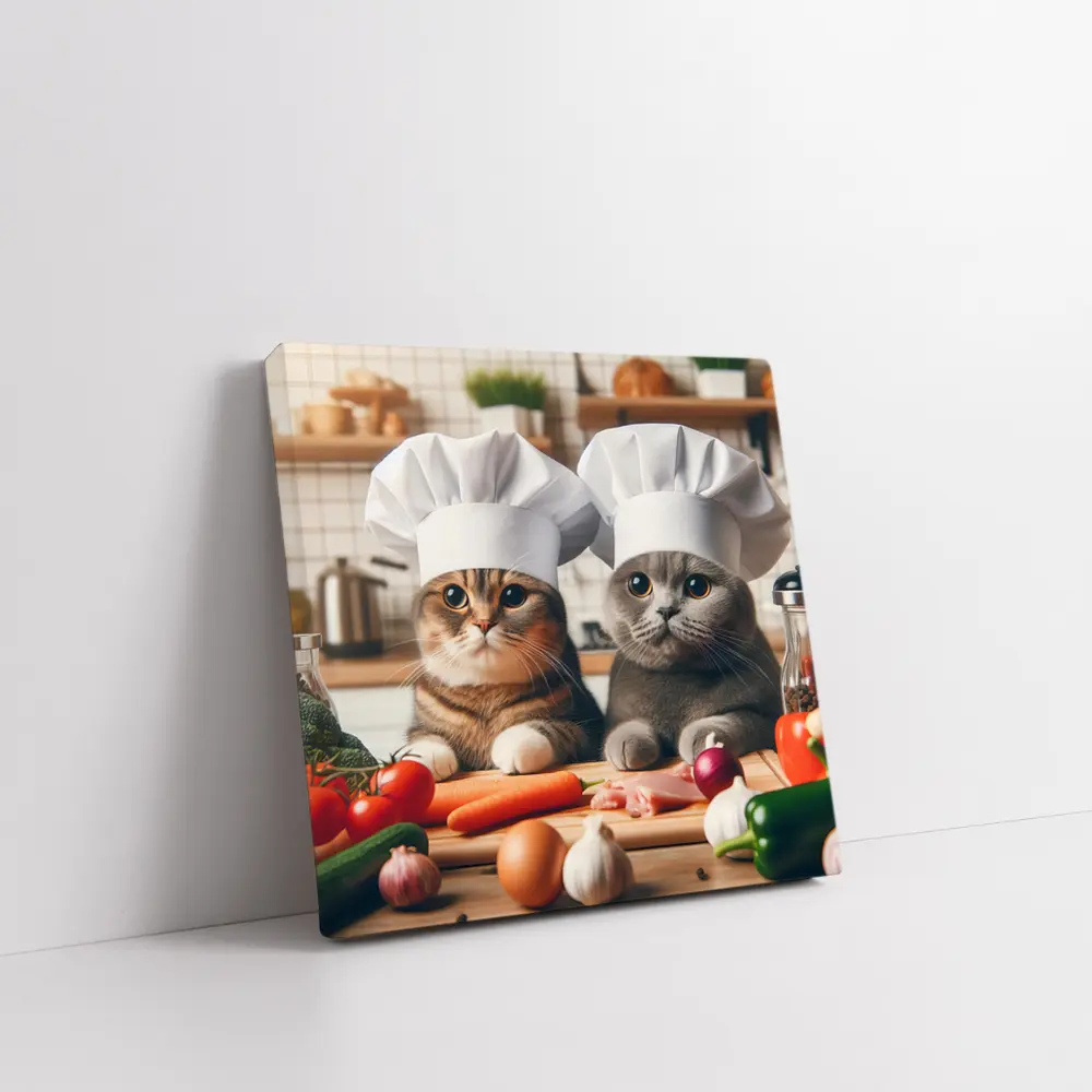 Two Chef Cats Cooking In Kitchen – Wall Art
