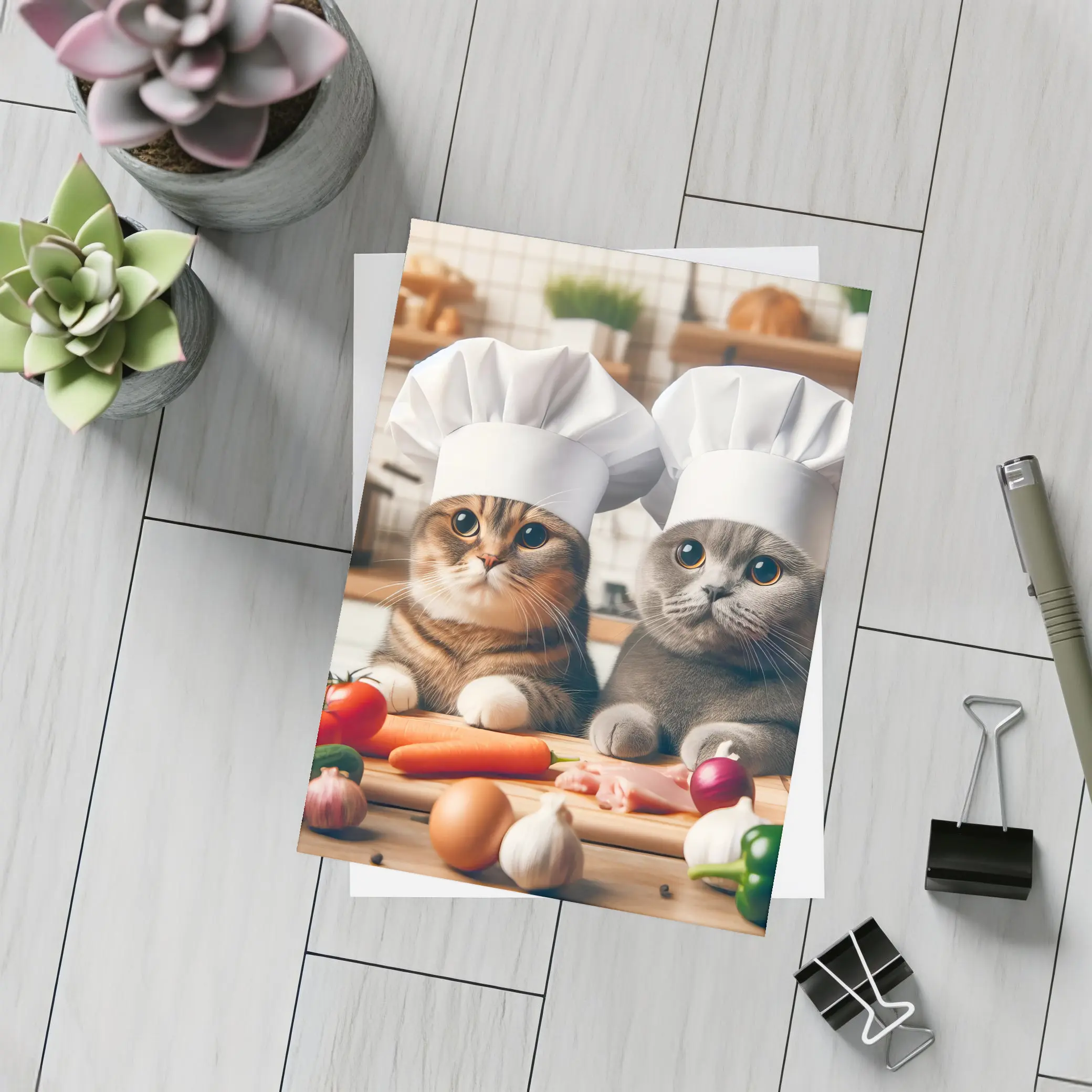 Two Chef Cats Cooking In Kitchen – Postcards