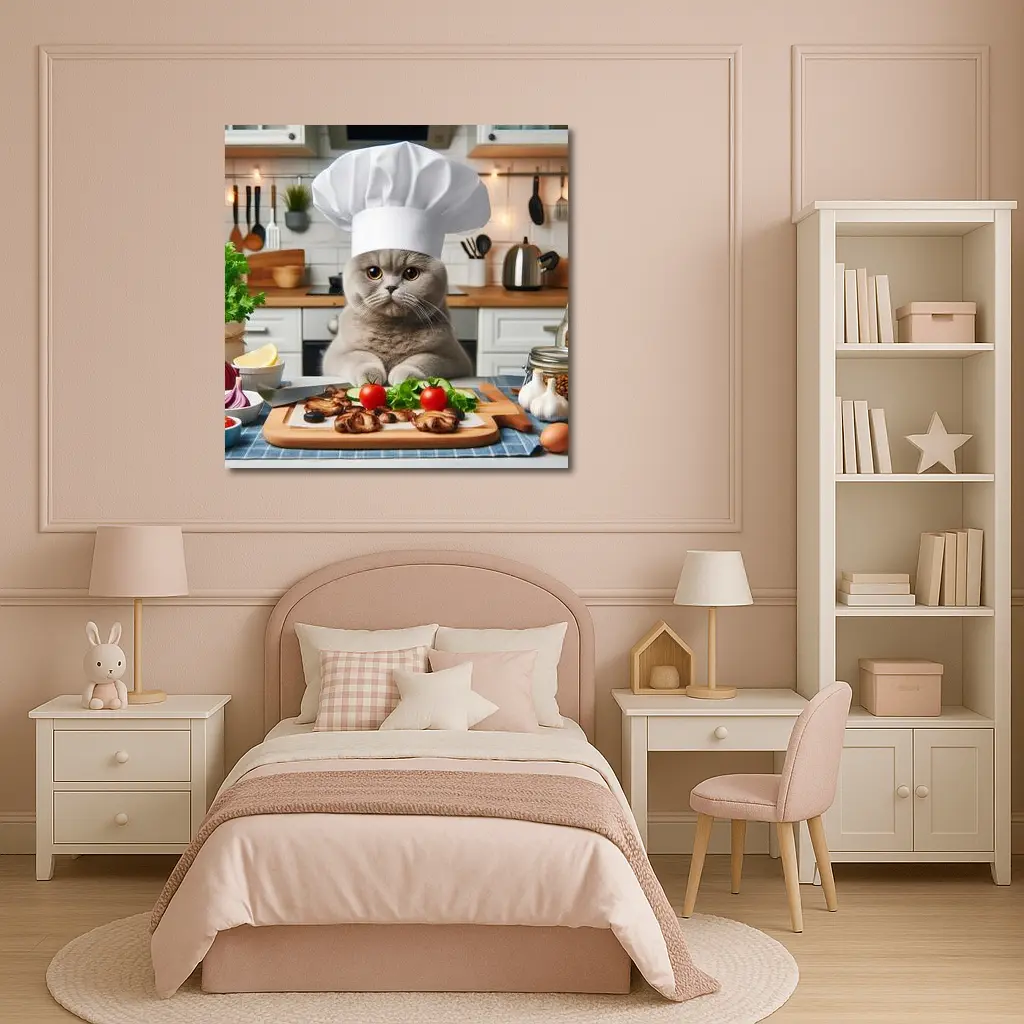 Scottish Fold Cat Chef Cooking Kitchen – Wall Art