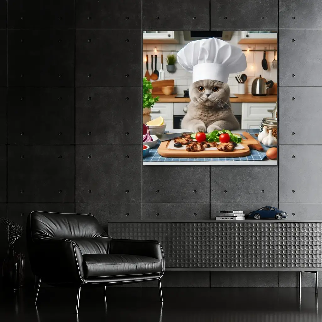 Scottish Fold Cat Chef Cooking Kitchen – Wall Art