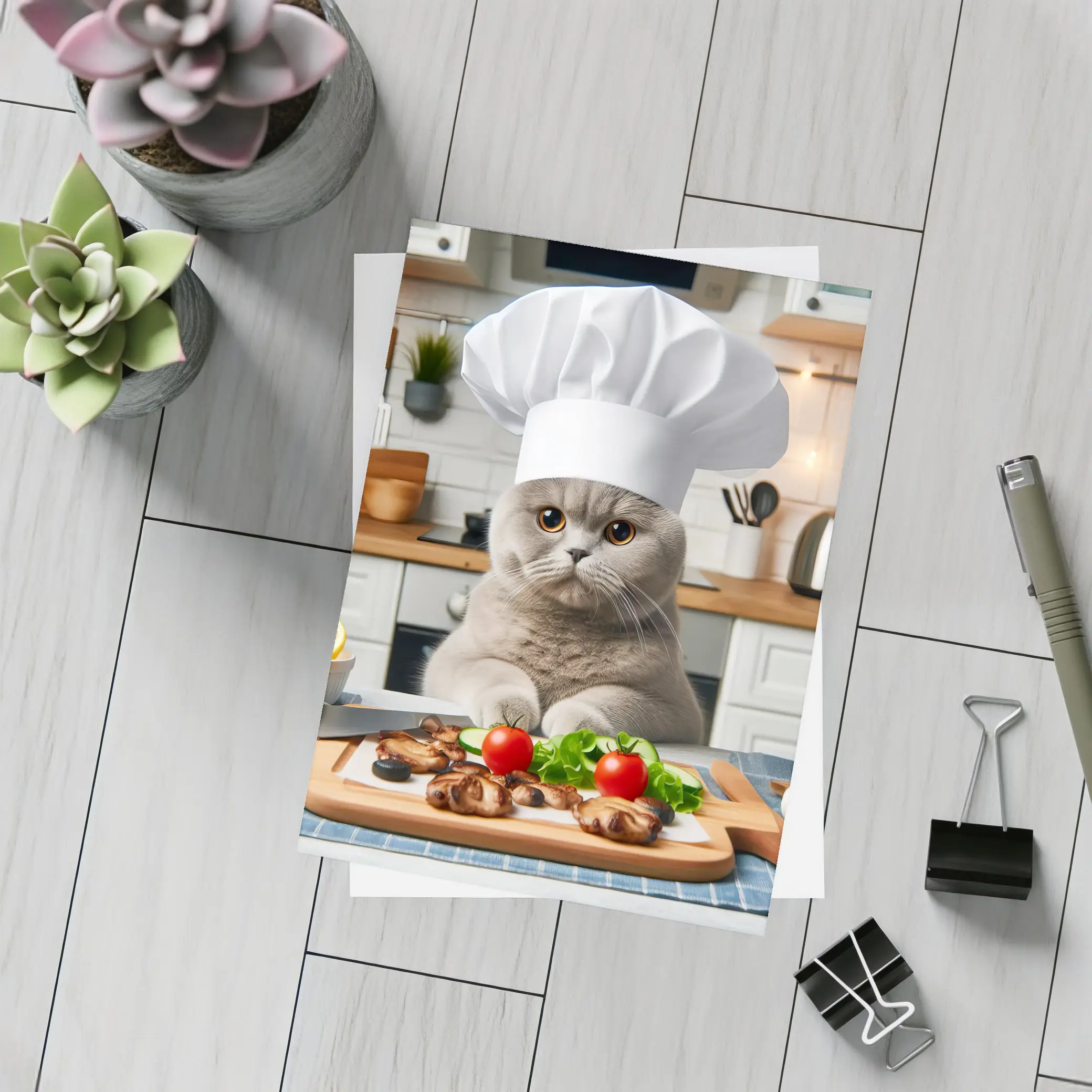 Scottish Fold Cat Chef Cooking Kitchen – Postcards