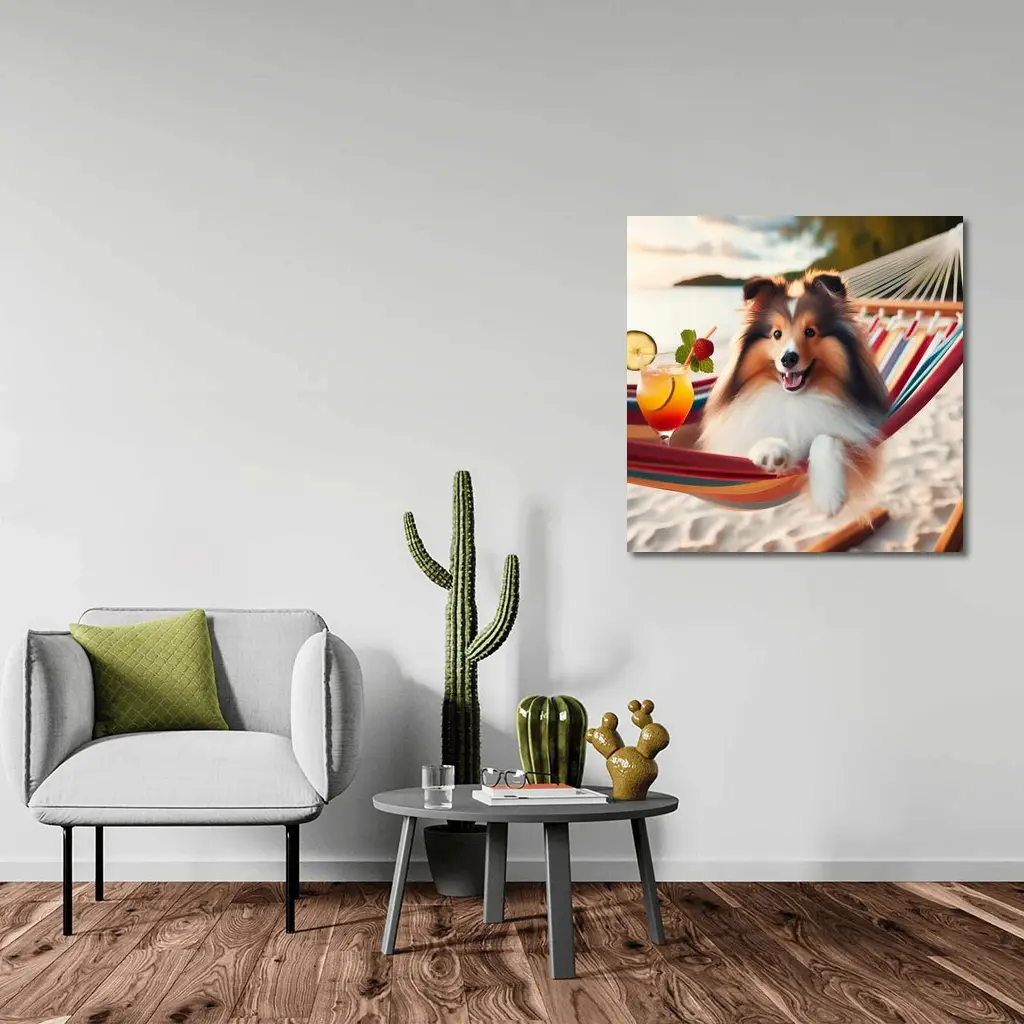 Shetland Sheepdog Relaxing on Beach Hammock – Wall Art
