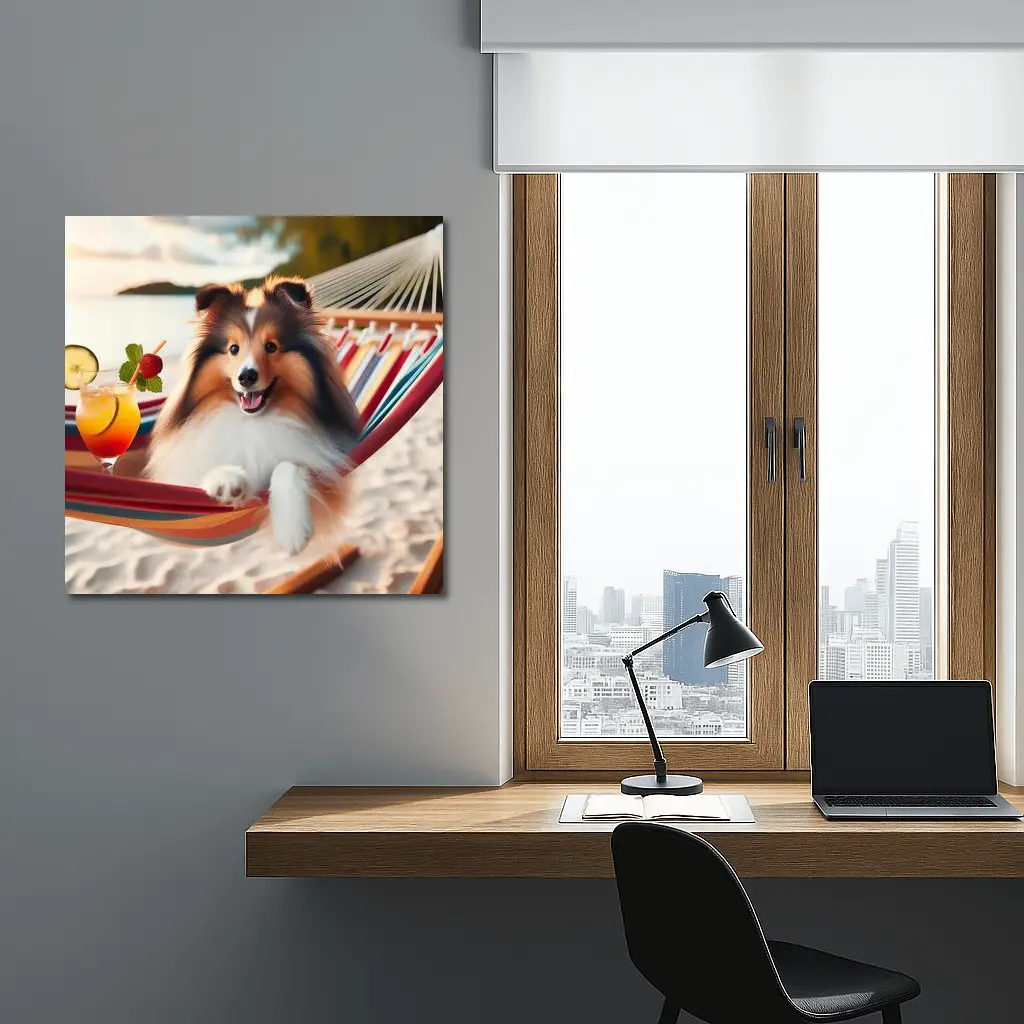 Shetland Sheepdog Relaxing on Beach Hammock – Wall Art
