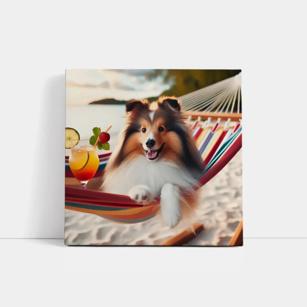 Shetland Sheepdog Relaxing on Beach Hammock – Wall Art