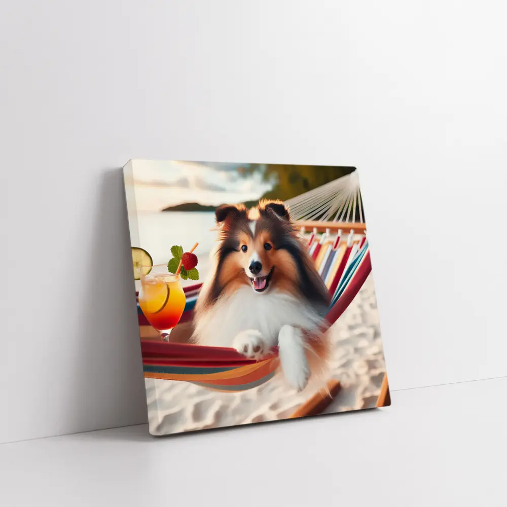 Shetland Sheepdog Relaxing on Beach Hammock – Wall Art