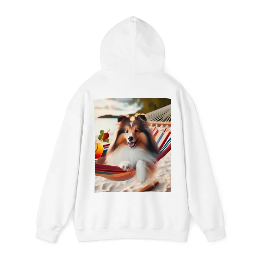 Shetland Sheepdog Relaxing on Beach Hammock – Hoodies