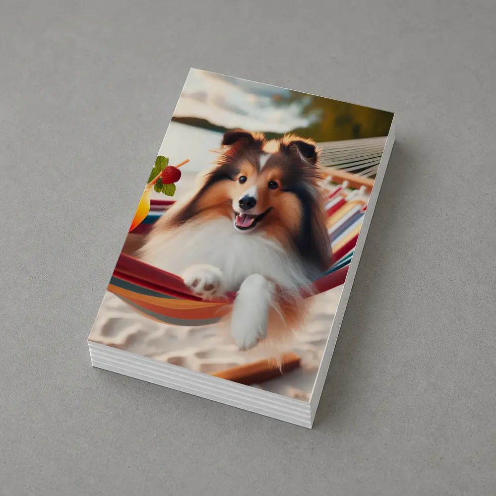Shetland Sheepdog Relaxing on Beach Hammock – Postcards