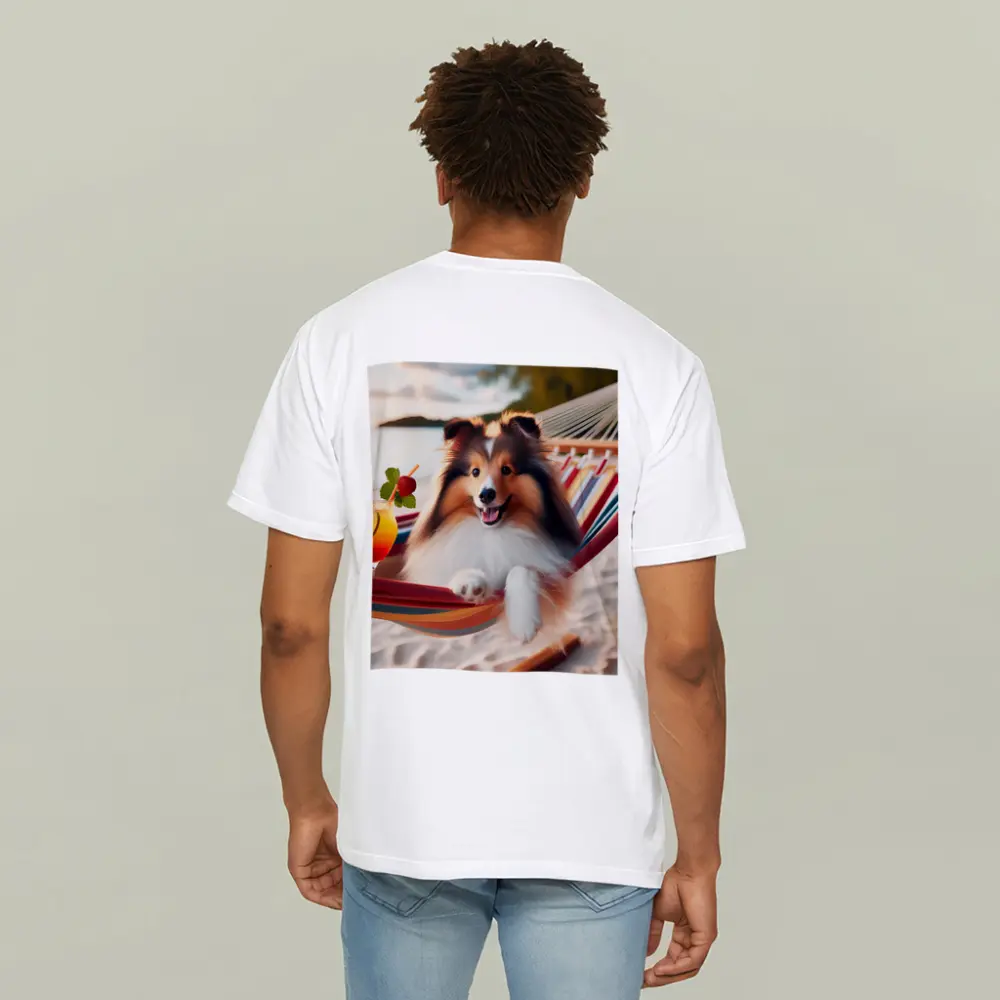 Shetland Sheepdog Relaxing on Beach Hammock – T-Shirts